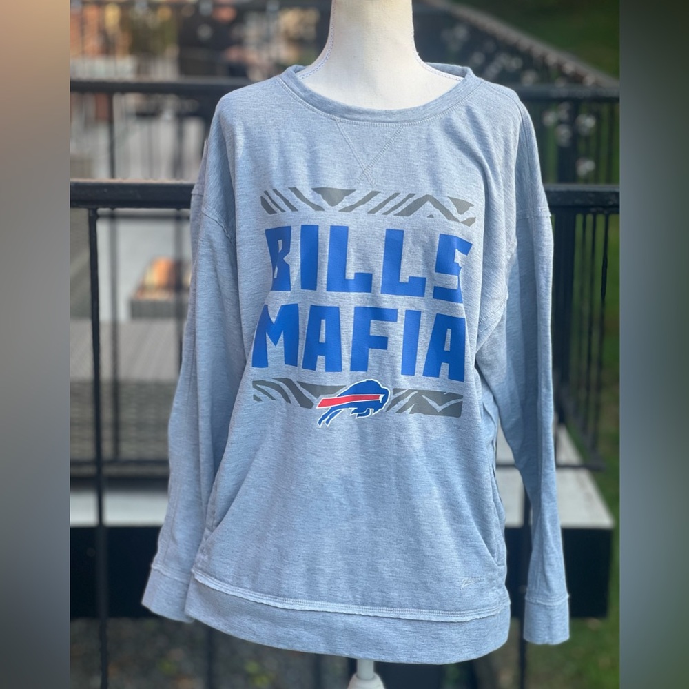NFL Light Gray 'Bills Mafia' Pullover Sweatshirt with Blue Logo
